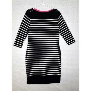 Ralph Lauren Dress Knit Sweater Women Medium Stripe Black/White 3/4 Sleeves